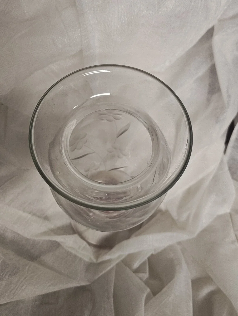 Glass Etched Floral Vase - Clear
